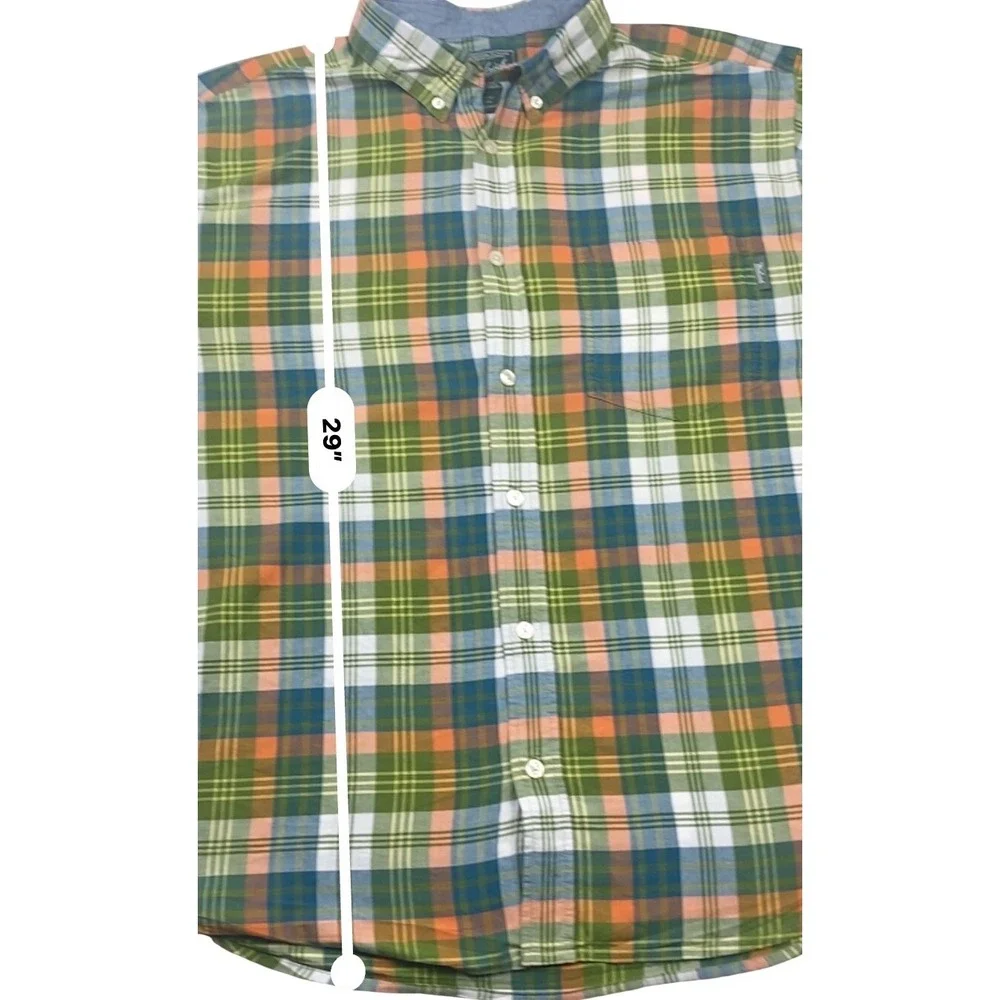 Woolrich Mens XXL Plaid Short Sleeve Button Down Shirt Green Orange Cotton
